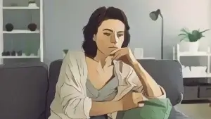 a woman sitting on a couch