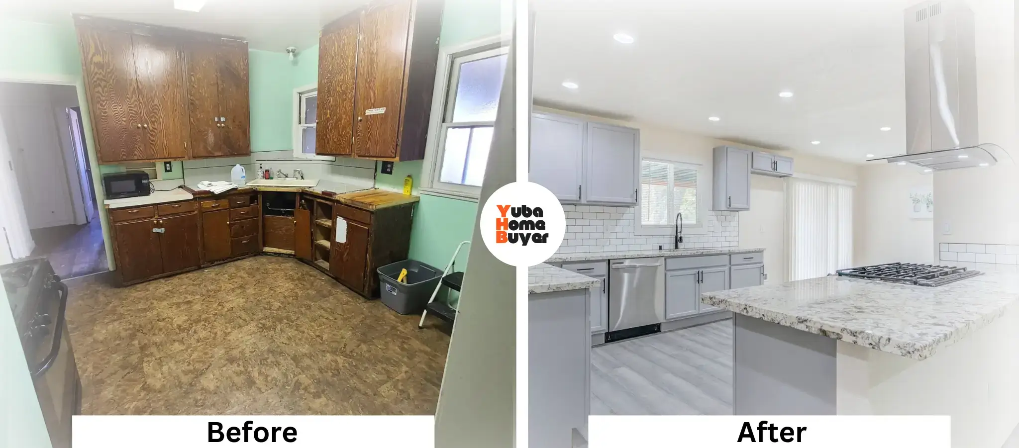 Before and after images of the we buy houses yuba city project